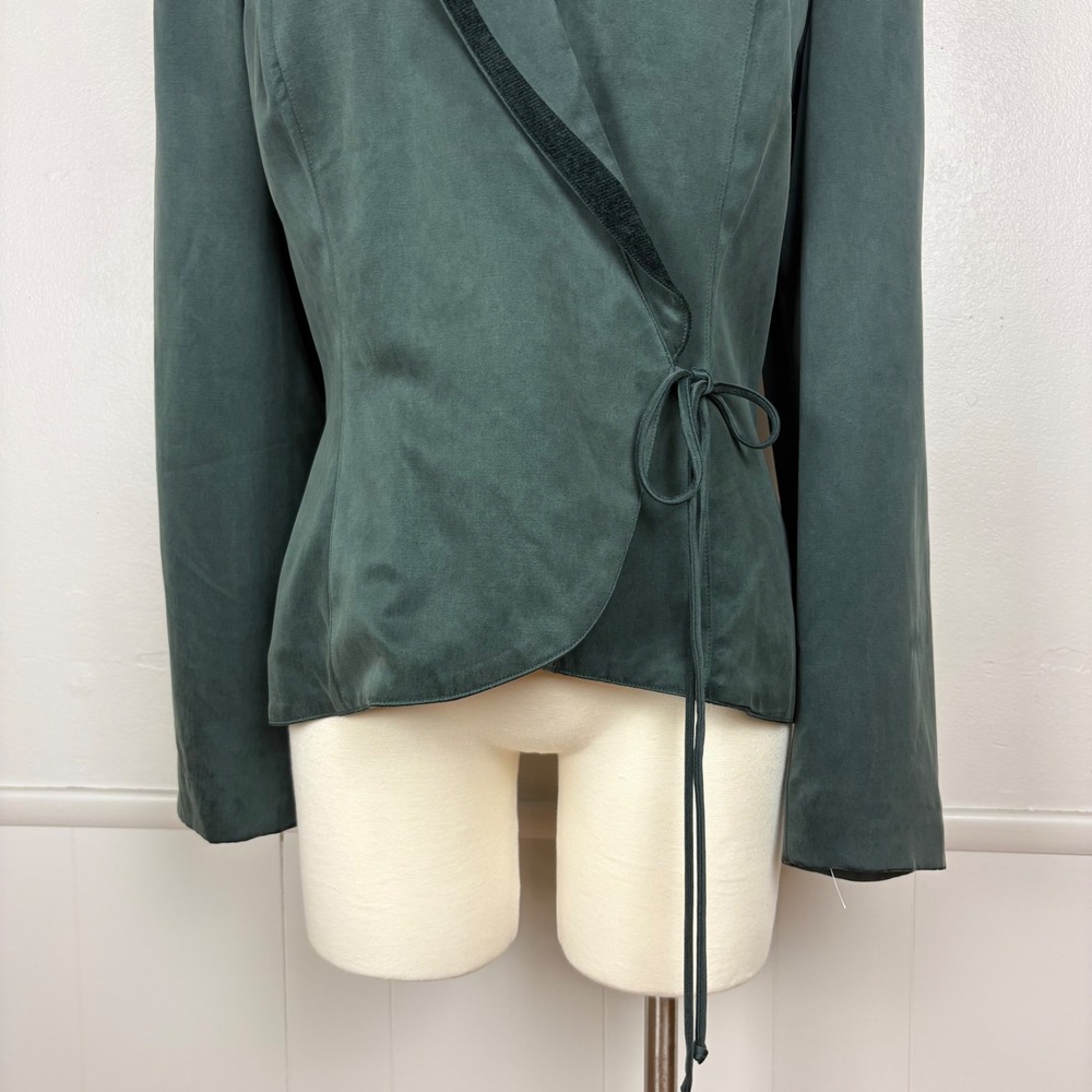 Dorothy Schoelen Platinum Vtg Wrap Jacket Blazer Size L Dark Green Chenille Trim - Picture 4 of 13
